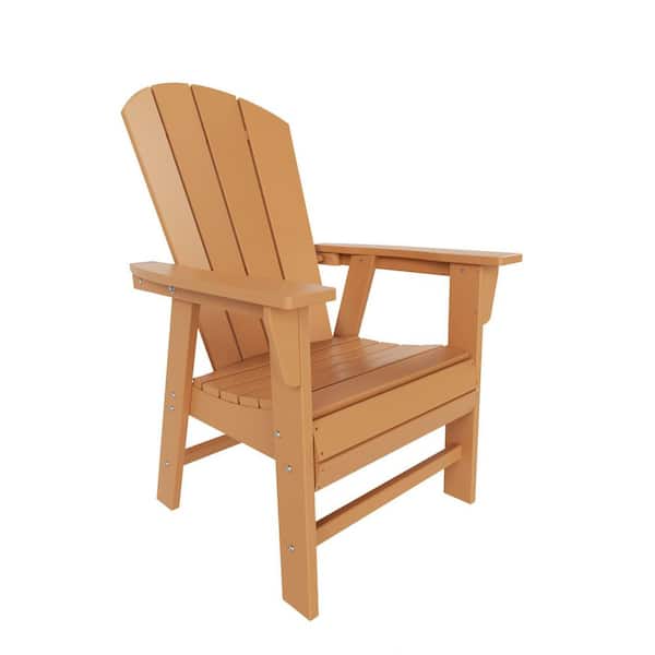 Laguna Outdoor Patio Fade Resistant HDPE Plastic Adirondack Style Dining Chair with Arms in Teak