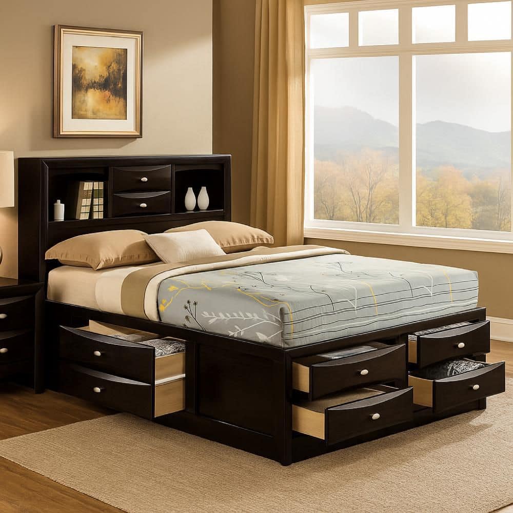 Simo Black Wood Frame King Panel Bed with Transitional Panel Design price history on PriceWatchPro