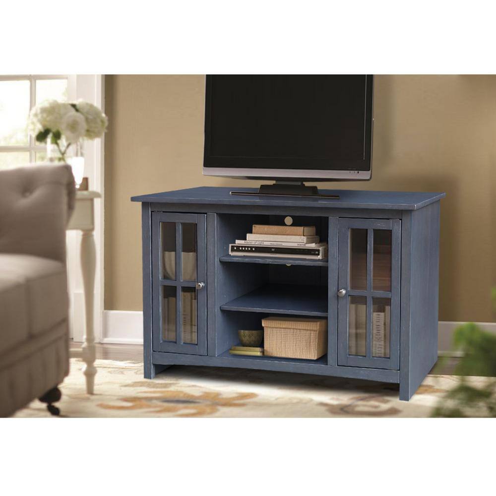 Heather Grey-Antique Solid Wood TV Stand with Cabinet Storage