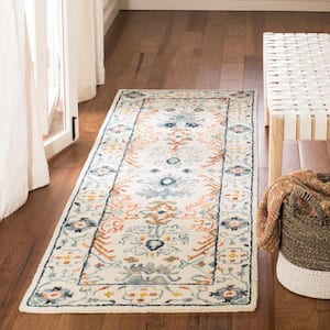 Aspen Ivory/Blue 2 ft. x 9 ft. Border Floral Geometric Runner Rug