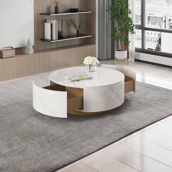 J&E Home 33.47 in. White Round Marble Top Coffee Table with J&E Home 33.47 in. White Round Marble Top Coffee Table with