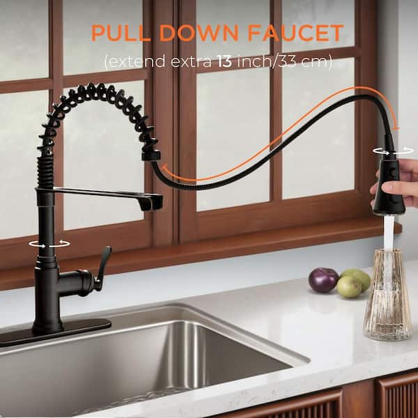 Single Handle Pull Down Sprayer Kitchen Faucet with Deck Plate in Oil Rubbed Bronze
