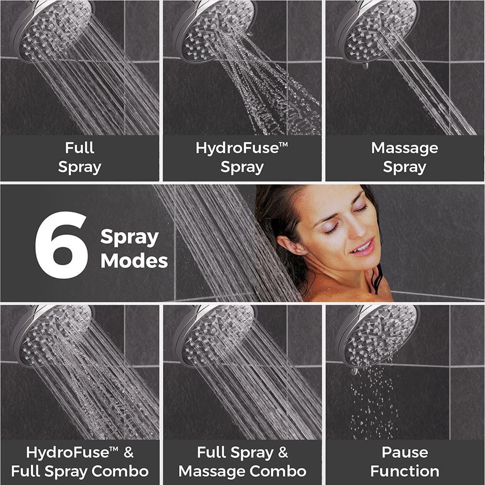 HydroFuse Polished Chrome 6-Function Wall Mounted Shower Head