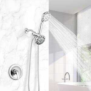 Single-Handle 7-Spray Settings Round High Pressure Shower Faucet with Dual Shower Heads in Chrome Valve Included