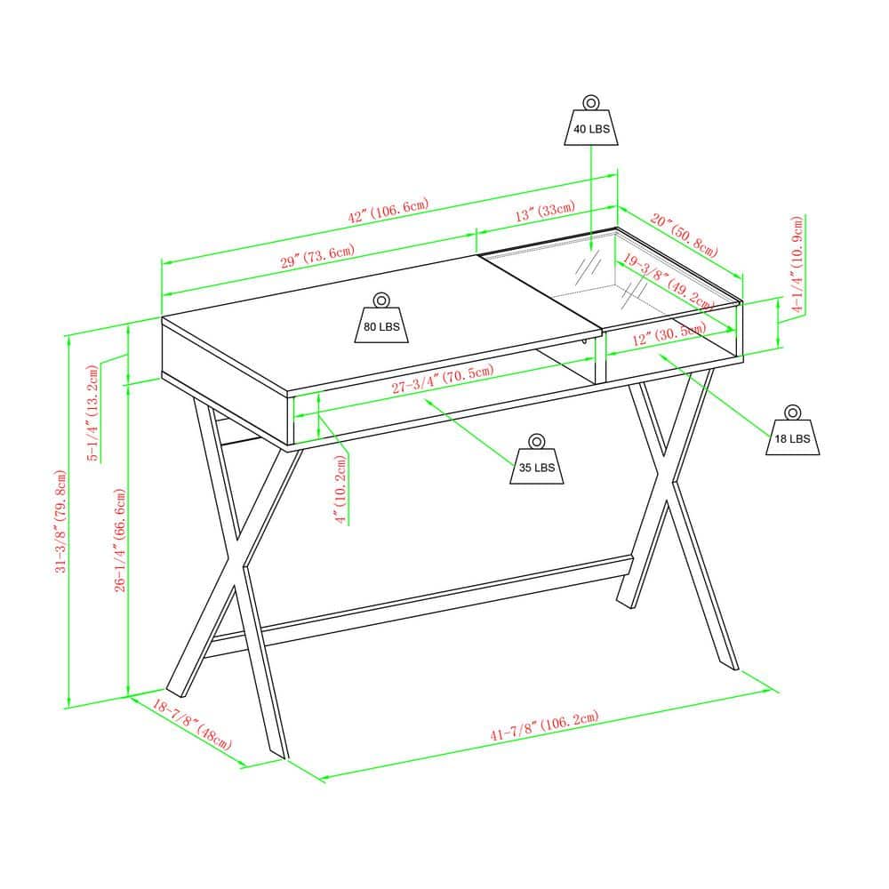 Beth 42" Dark Walnut and Glass Computer Desk