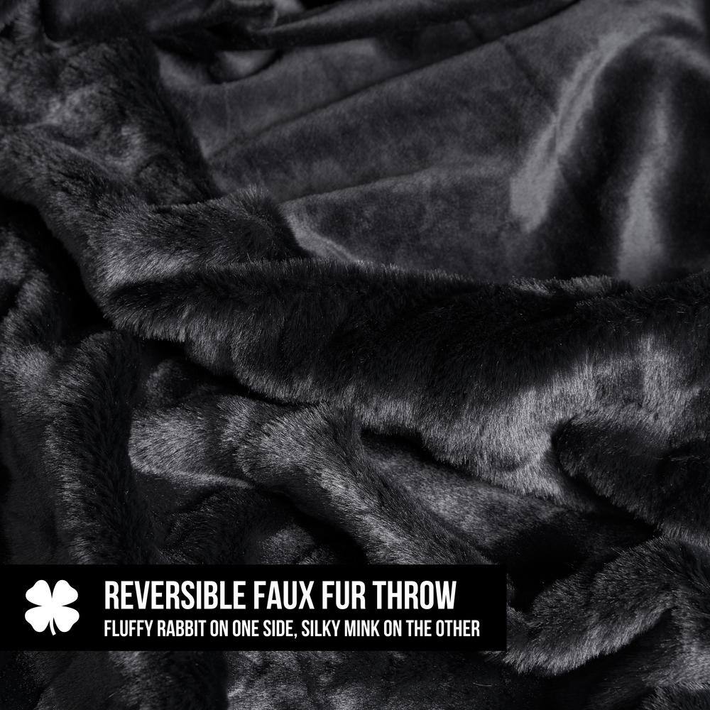 Black Embossed Cable Faux Fur Reversible Throw Blanket 50" x 70"