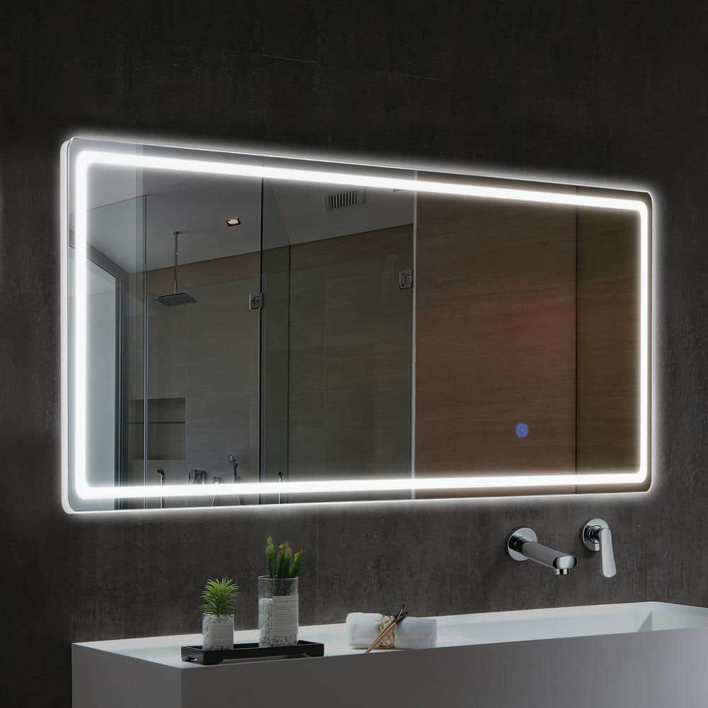 16 in. W x 63 in. H LED Full Length Rectangular Frameless Mirror with Round