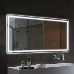 16 in. W x 63 in. H LED Full Length Rectangular Frameless Mirror with Round Corners in Silver