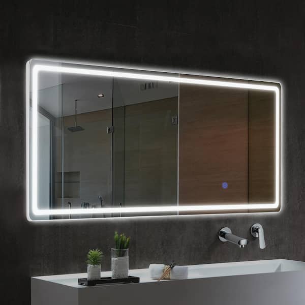Lirago 16 in. W x 63 in. H LED Full Length Rectangular Frameless Mirror with Round Corners in Silver
