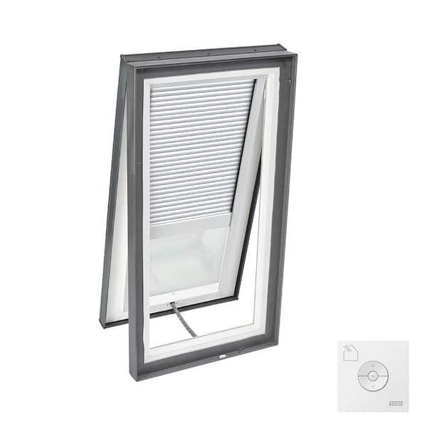 VELUX 22-1/2 in. x 46-1/2 in. Solar Powered Venting Curb Mount Skylight w/ Laminated Low-E3 Glass, White Room Darkening Shade