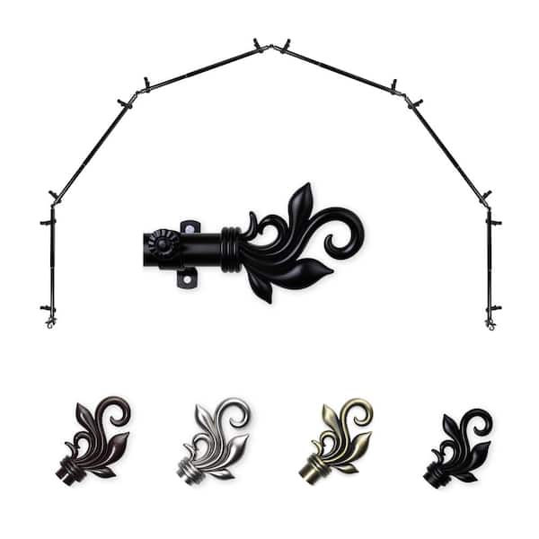 EMOH 13/16" Dia Adjustable 5-Sided Bay Window Curtain Rod 28 to 48" (each side) with Andrea Finials in Black