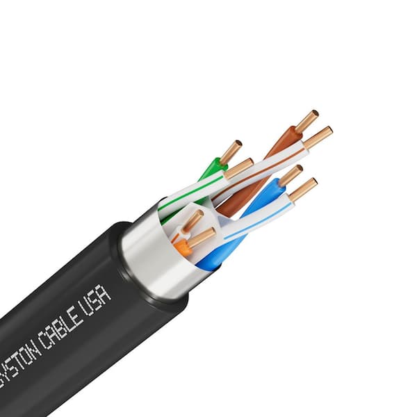500 ft. Black Cat 6e Shielded Direct Burial Ethernet Internet Cable, 600 MHz Copper Outdoor Waterproof Dual-Layer Jacket