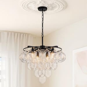 8-Lights Matte Black Clear Glass Accents Tiered Modern/Contemporary Chandelier