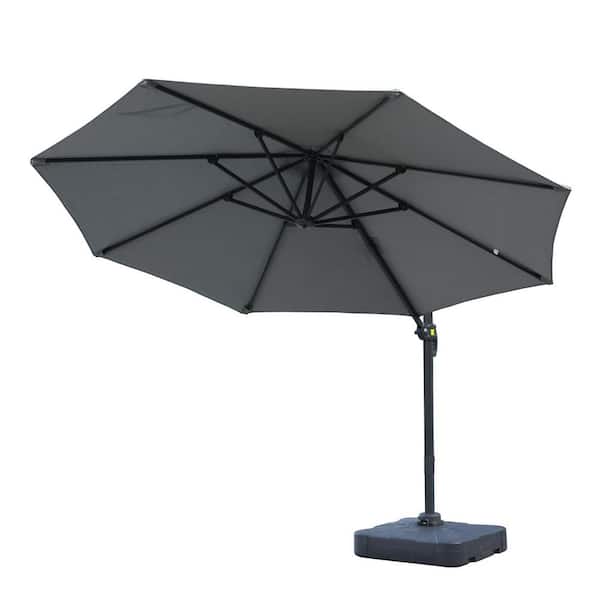 Mondawe 11 ft. Aluminum Outdoor Cantilever Umbrella Patio Market Umbrella with Crank System and Base in Gray