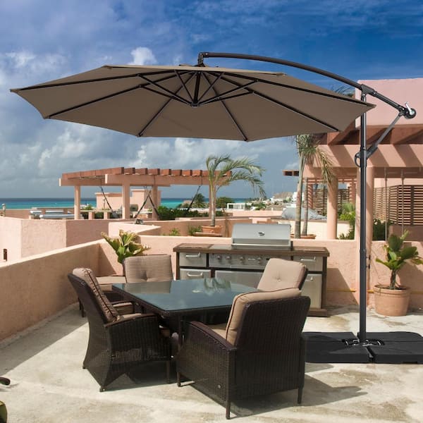 JOYESERY 10 ft. Patio Offset Umbrellas 50 Plus UV Protection Cantilever Outside Umbrellas, Taupe