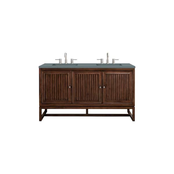 James Martin Vanities Athens 60 in. W x 23.5 in. D x 34.5 in. H Bathroom Vanity in Mid Century Acacia with Cala Blue Quartz Top