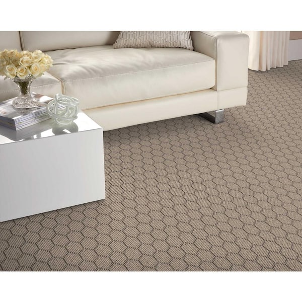 Entanglement Stone/Coal Gray 12 ft. 27 oz. Wool Pattern Installed Carpet