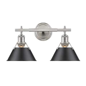 Orwell PW 2-Light Pewter Bath Light with Black Shade