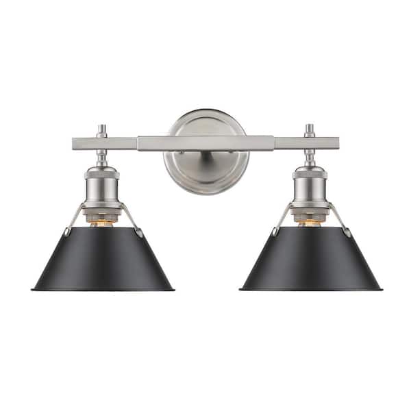 Orwell PW 2-Light Pewter Bath Light with Black Shade