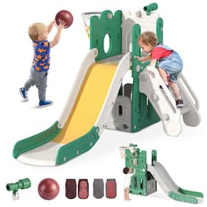 Geren 6 ft. Green Yellow 7-in-1 Toddler Slide L-Shaped Kids Slide Outdoor Indoor Slide Playset Toddler Playground
