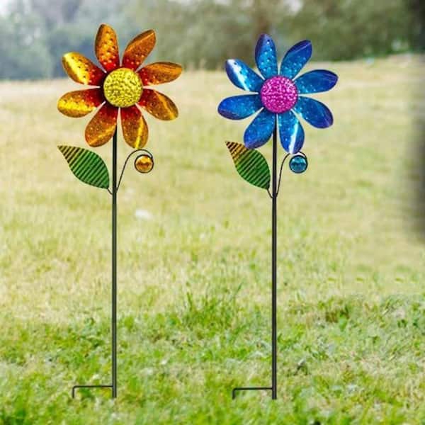 30 in. H Multi-Colored Metal Garden Flower Pinwheel Wind Spinner 2