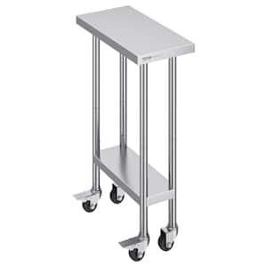 24 in. x 12 in. x 38 in. Silver Stainless Steel Kitchen Prep Table 500 lbs. Load Capacity w/ 3 Adjustable Height Levels