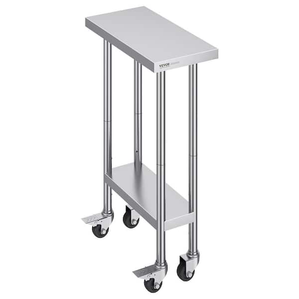 VEVOR 24 in. x 12 in. x 38 in. Silver Stainless Steel Kitchen Prep Table 500 lbs. Load Capacity w/ 3 Adjustable Height Levels