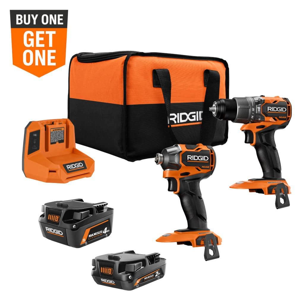 Ridgid 18V NUKE SubCompact Brushless Cordless 2-Tool Combo Kit with Hammer Drill, 4-Mode Impact Driver, (2) Batteries & Charger