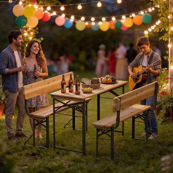 Karl home 44 in. Rectangle Wood Picnic Table Iron Frame with Bench