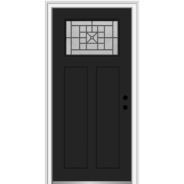 MMI DOOR 36 in. x 80 in. Courtyard Left-Hand 1-Lite Decorative Craftsman 2-Panel Painted Fiberglass Smooth Prehung Front Door