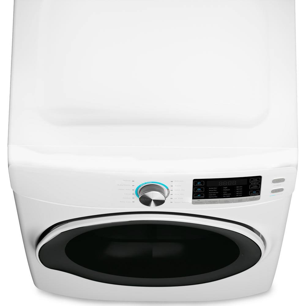 8 Cubic Feet White Electric Stackable Dryer with Steam and Sensor Dry