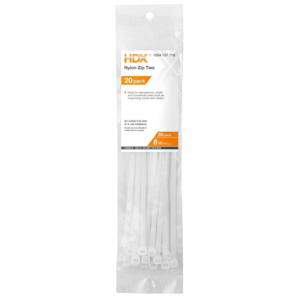 HDX 8 in. Zip Ties, Natural (20-Pack) FT-200ST(20) - The Home Depot