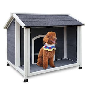 Outdoor Wooden Dog House, Waterproof Windproof and Warm Dog Kennel, Dog Cage, Gray
