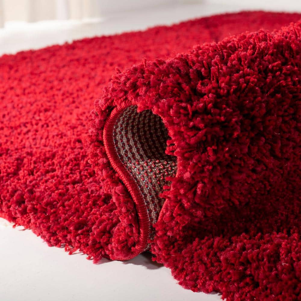 Red 9' x 12' Solid Shag Synthetic Area Rug