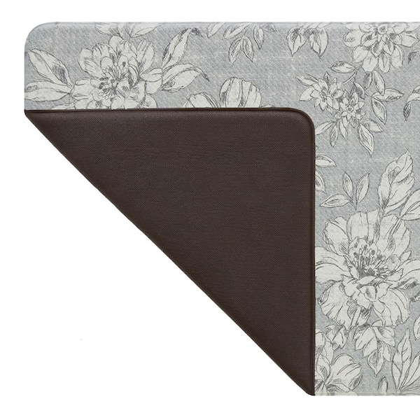 Laura Ashley Gray Floral 17.5 in. x 48 in. Anti-Fatigue Wellness Mat