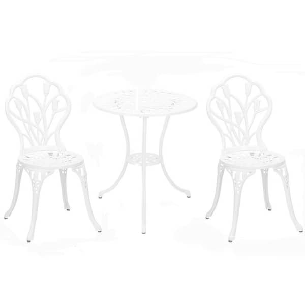 TIRAMISUBEST White 3-Piece Aluminum Outdoor Bistro Table Set