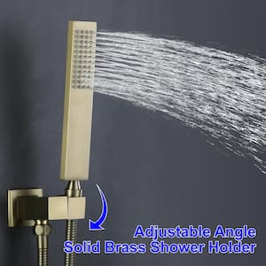 Pomelo 1-Spray Patterns with 10 in. Wall Mount Dual Shower Heads with Rough-in Valve Body and Trim in Brushed Gold