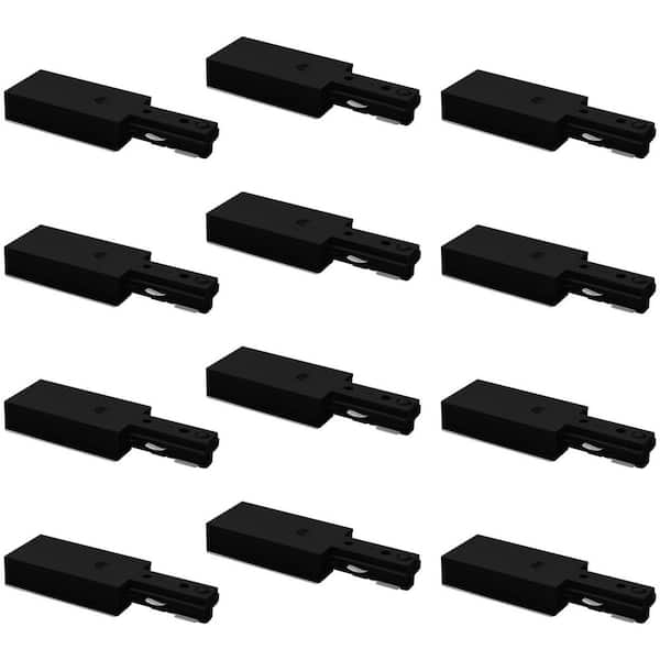 H Track Power End Connector, Single Circuit 3-Wire H-Track Lighting Accessory, 120V Live Power Feed, Black 12 Pack