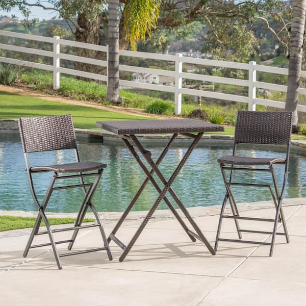 Noble House Margarita Multi-Brown 3-Piece Faux Rattan Square 39 in. Outdoor Serving Bar Set