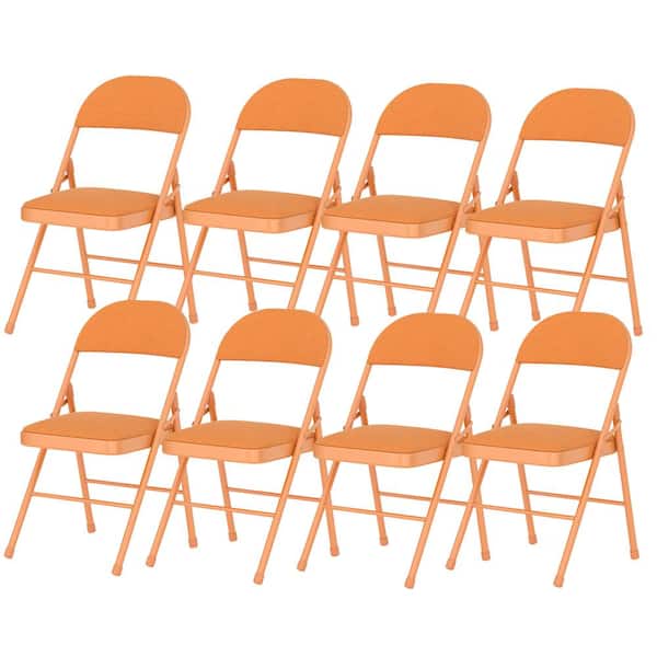 8-Pack Padded Folding Chairs with Fabric Seat, Steel Frame Folding Card Table Chairs Set for Indoor/Outdoor, Orange