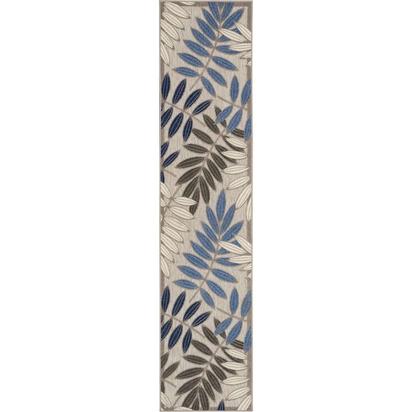 Aloha Gray/Blue 2 ft. x 6 ft. Kitchen Runner Floral Contemporary Indoor/Outdoor Patio Area Rug