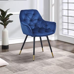 Blue and Black Fabric Button Tufted Dining Chair (Set of 2)