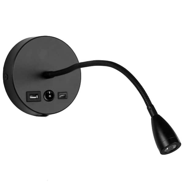 Cole Gooseneck Reading Lamp in Matte Black with USB-A and USB-C Charging Ports Wall Sconce, 1 Ligh