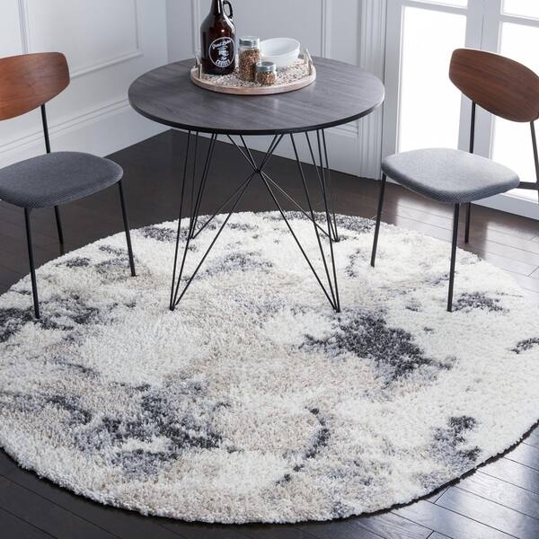 Berber Shag 7 ft. x 7 ft. Gray/Ivory Abstract Monochrome Round Area Rug
