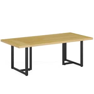 Roesler Industrial Black and Oak Wood 70.9 in. Double Pedestal Dining Table for 6-People to 8-People
