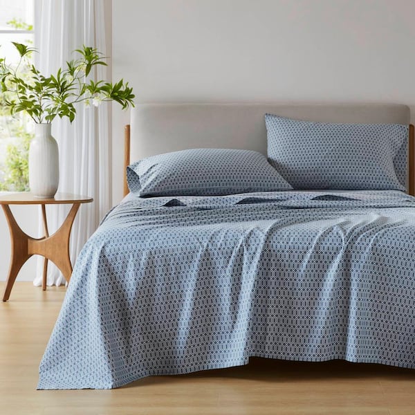 510 Design 144 Thread Count Cotton Diamond Blue Queen Printed Sheets
