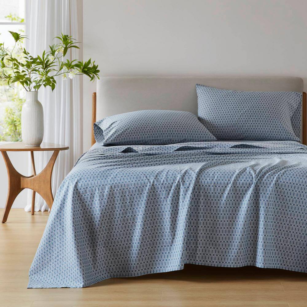 510 Design Cotton 144TC 4-Piece Diamond Blue Printed Cotton