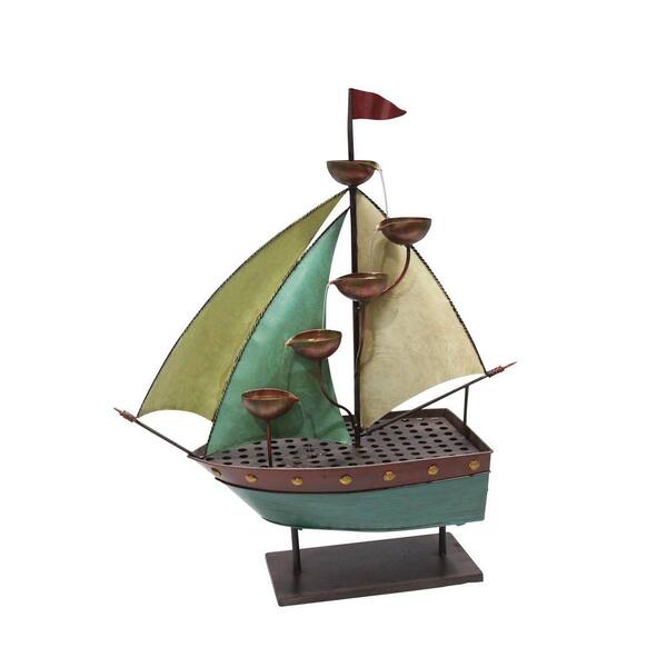 Alpine 33 in. Sailor Ship with 5-Leaf Cup Tier Floor Fountain