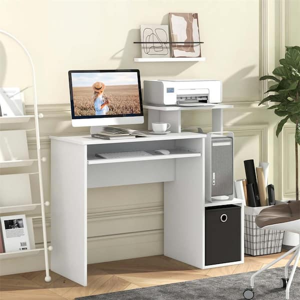 Costway 39.5 in. Home Office White + Black Computer Desk Space