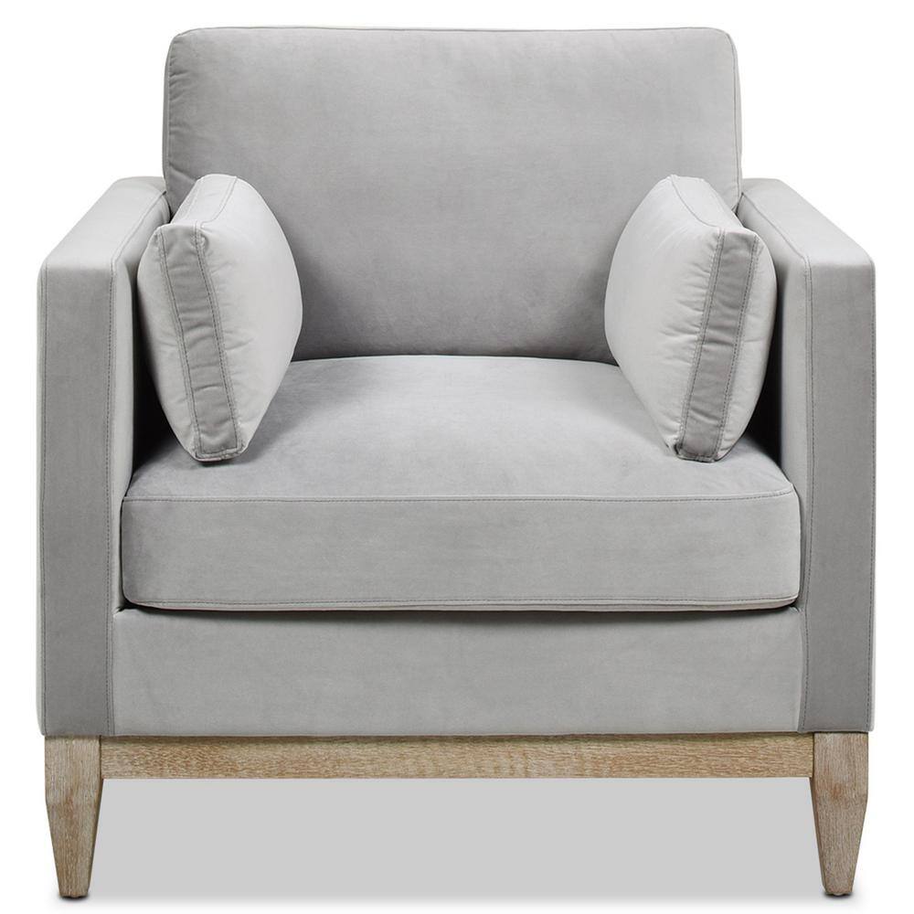 Opal Grey Velvet and Wood Chaise Lounge 34"